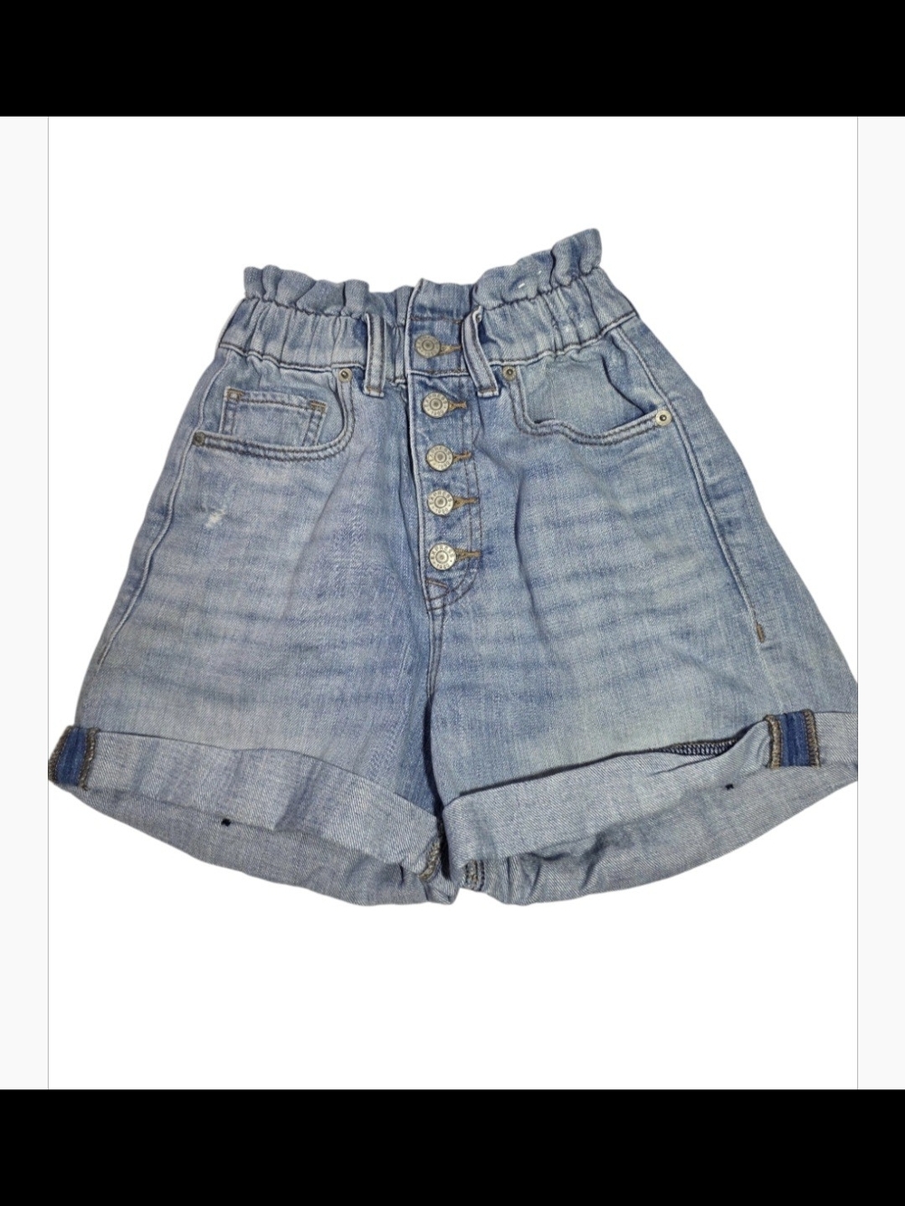 Express Paperbag High Rise Button Fly Denim Shorts Light Wash Women's 00